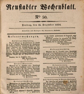 Neustadter Wochenblatt Freitag 12. Dezember 1834