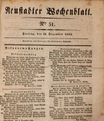 Neustadter Wochenblatt Freitag 19. Dezember 1834