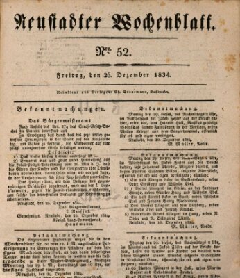 Neustadter Wochenblatt Freitag 26. Dezember 1834