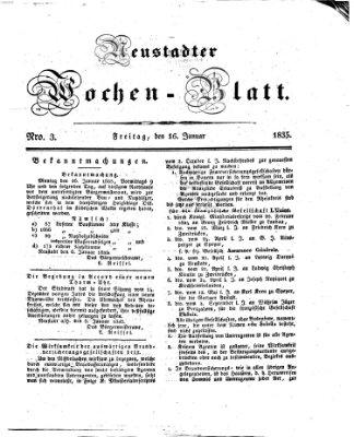 Neustadter Wochenblatt Freitag 16. Januar 1835