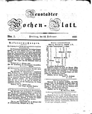 Neustadter Wochenblatt Freitag 13. Februar 1835