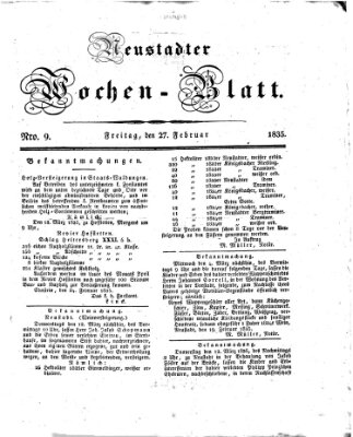 Neustadter Wochenblatt Freitag 27. Februar 1835