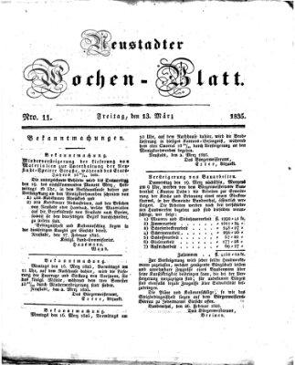 Neustadter Wochenblatt Freitag 13. März 1835