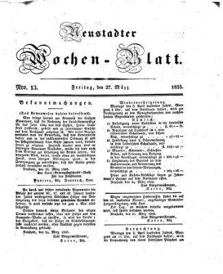 Neustadter Wochenblatt Freitag 27. März 1835