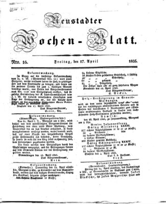 Neustadter Wochenblatt Freitag 17. April 1835