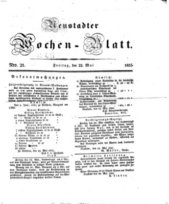 Neustadter Wochenblatt Freitag 22. Mai 1835