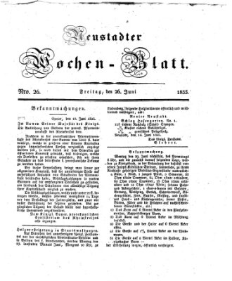 Neustadter Wochenblatt Freitag 26. Juni 1835