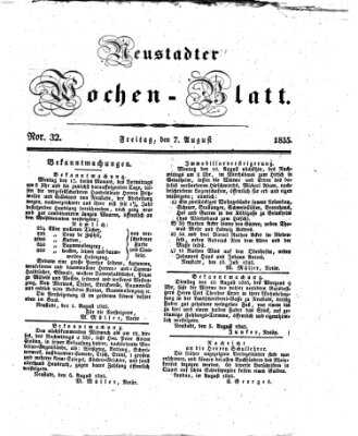 Neustadter Wochenblatt Freitag 7. August 1835