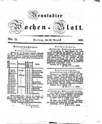 Neustadter Wochenblatt Freitag 28. August 1835