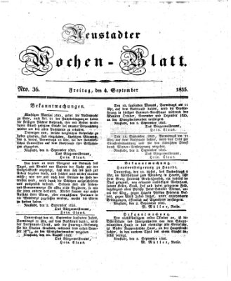 Neustadter Wochenblatt Freitag 4. September 1835