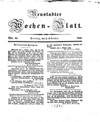 Neustadter Wochenblatt Freitag 2. Oktober 1835