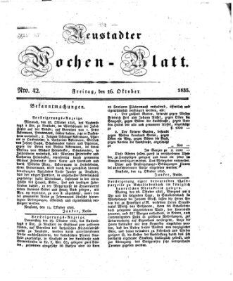 Neustadter Wochenblatt Freitag 16. Oktober 1835