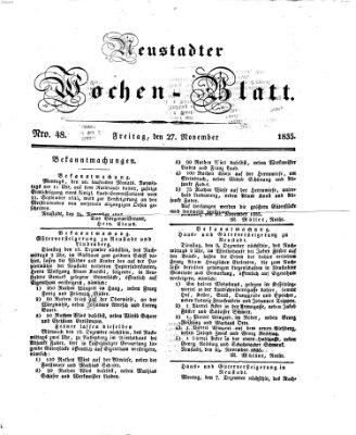 Neustadter Wochenblatt Freitag 27. November 1835