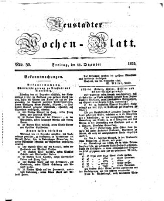 Neustadter Wochenblatt Freitag 11. Dezember 1835