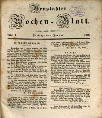 Neustadter Wochenblatt Freitag 1. Januar 1836