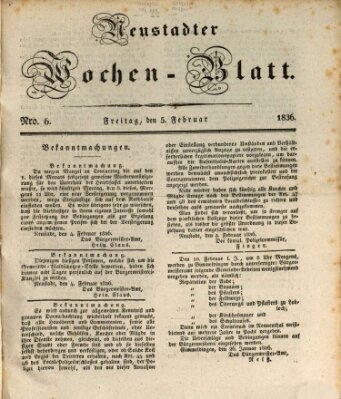 Neustadter Wochenblatt Freitag 5. Februar 1836