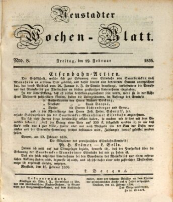 Neustadter Wochenblatt Freitag 19. Februar 1836