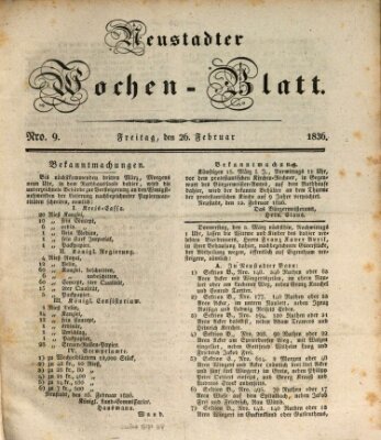 Neustadter Wochenblatt Freitag 26. Februar 1836