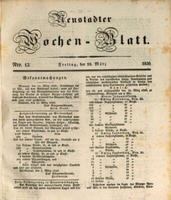 Neustadter Wochenblatt Freitag 18. März 1836