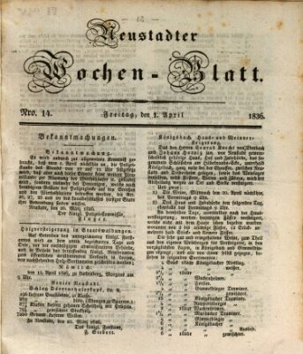 Neustadter Wochenblatt Freitag 1. April 1836