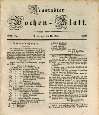 Neustadter Wochenblatt Freitag 17. Juni 1836