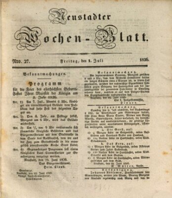 Neustadter Wochenblatt Freitag 1. Juli 1836