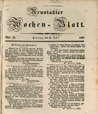 Neustadter Wochenblatt Freitag 15. Juli 1836