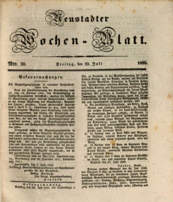 Neustadter Wochenblatt Freitag 22. Juli 1836