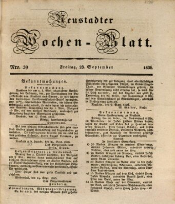 Neustadter Wochenblatt Freitag 23. September 1836