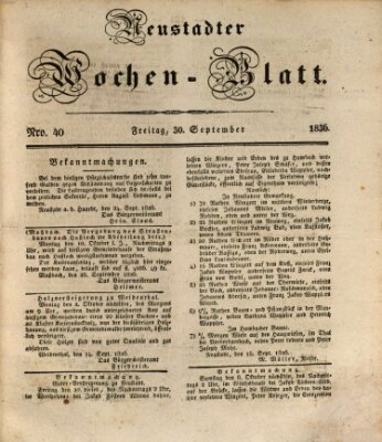 Neustadter Wochenblatt Freitag 30. September 1836