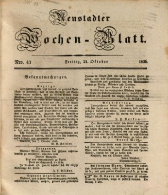 Neustadter Wochenblatt Freitag 21. Oktober 1836