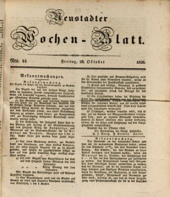 Neustadter Wochenblatt Freitag 28. Oktober 1836