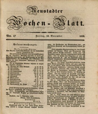 Neustadter Wochenblatt Freitag 18. November 1836