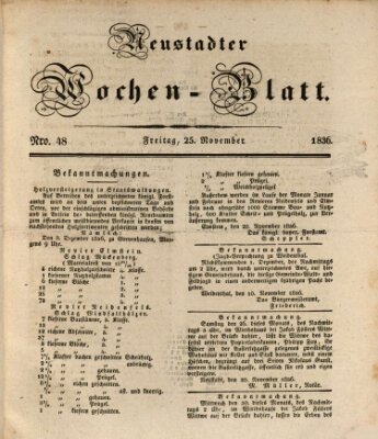 Neustadter Wochenblatt Freitag 25. November 1836