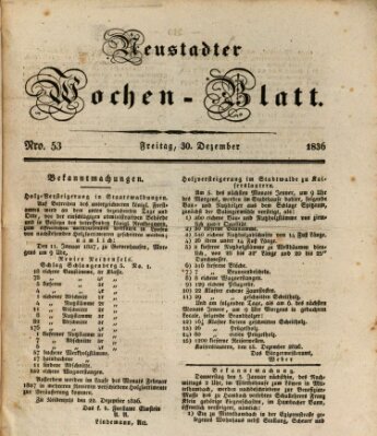 Neustadter Wochenblatt Freitag 30. Dezember 1836