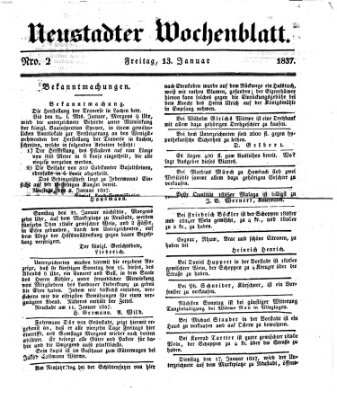 Neustadter Wochenblatt Freitag 13. Januar 1837