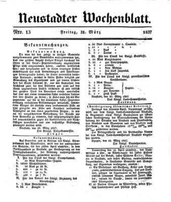 Neustadter Wochenblatt Freitag 31. März 1837