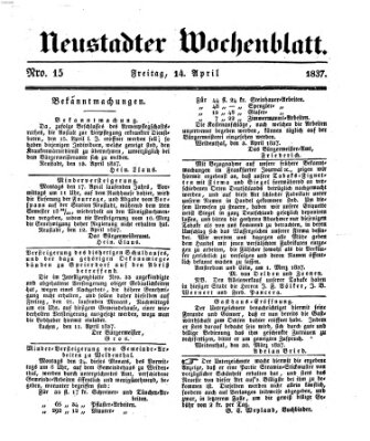 Neustadter Wochenblatt Freitag 14. April 1837