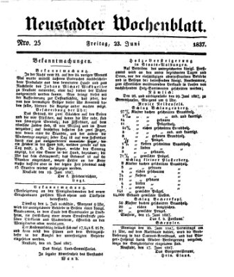 Neustadter Wochenblatt Freitag 23. Juni 1837