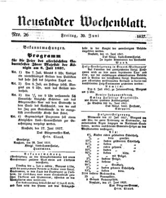 Neustadter Wochenblatt Freitag 30. Juni 1837