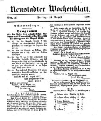 Neustadter Wochenblatt Freitag 18. August 1837