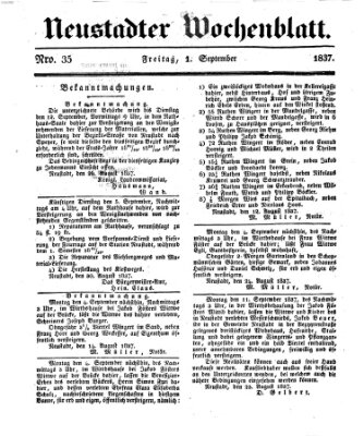 Neustadter Wochenblatt Freitag 1. September 1837