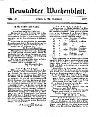 Neustadter Wochenblatt Freitag 22. September 1837