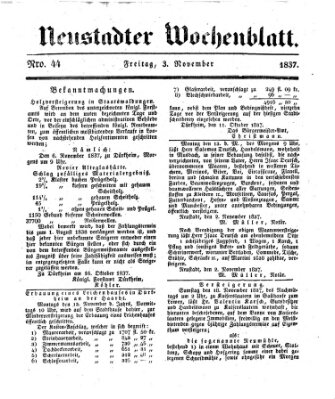 Neustadter Wochenblatt Freitag 3. November 1837