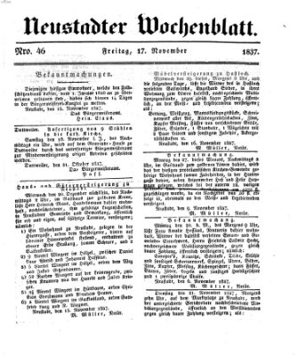 Neustadter Wochenblatt Freitag 17. November 1837