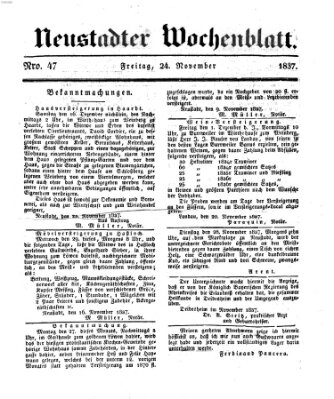 Neustadter Wochenblatt Freitag 24. November 1837