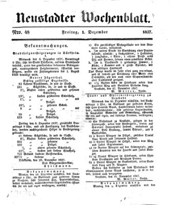 Neustadter Wochenblatt Freitag 1. Dezember 1837