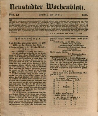 Neustadter Wochenblatt Freitag 23. März 1838