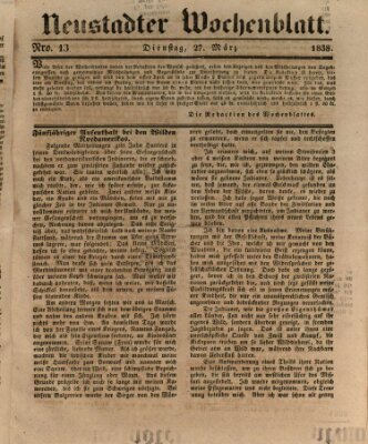 Neustadter Wochenblatt Dienstag 27. März 1838