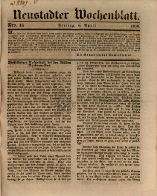 Neustadter Wochenblatt Freitag 6. April 1838